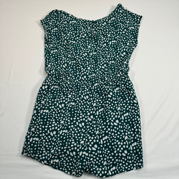 Dear Siouxsie Polka Dot Romper Womens Size XL Green White Pockets Keyhole Tie - Picture 2 of 13